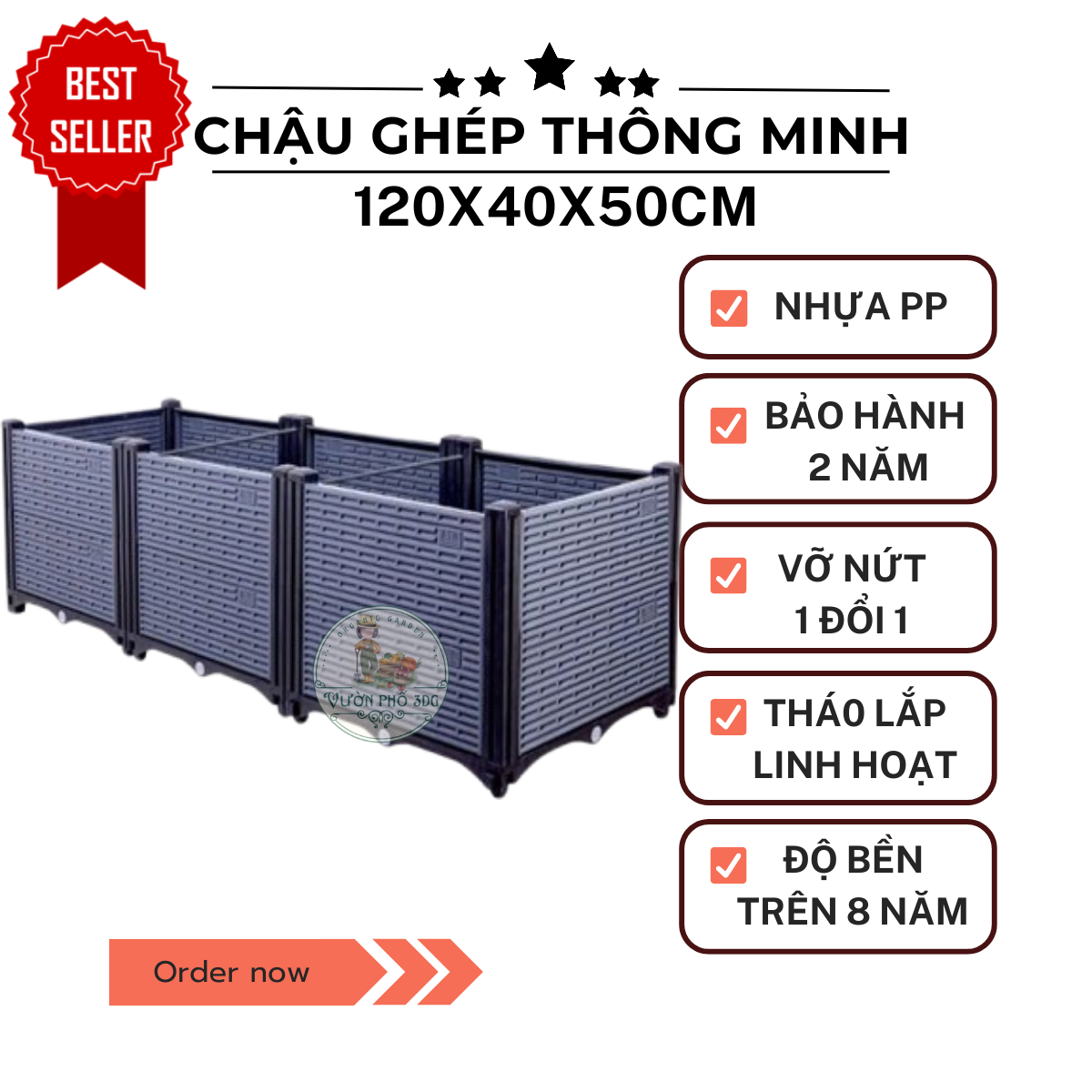 [MẪU MỚI] Chậu ghép 40cm kích thước  dài 1.2m cao 50cm (120x40x50cm) trồng cây, trồng rau trồng hoa. Tặng thêm 2 vách gài giữa